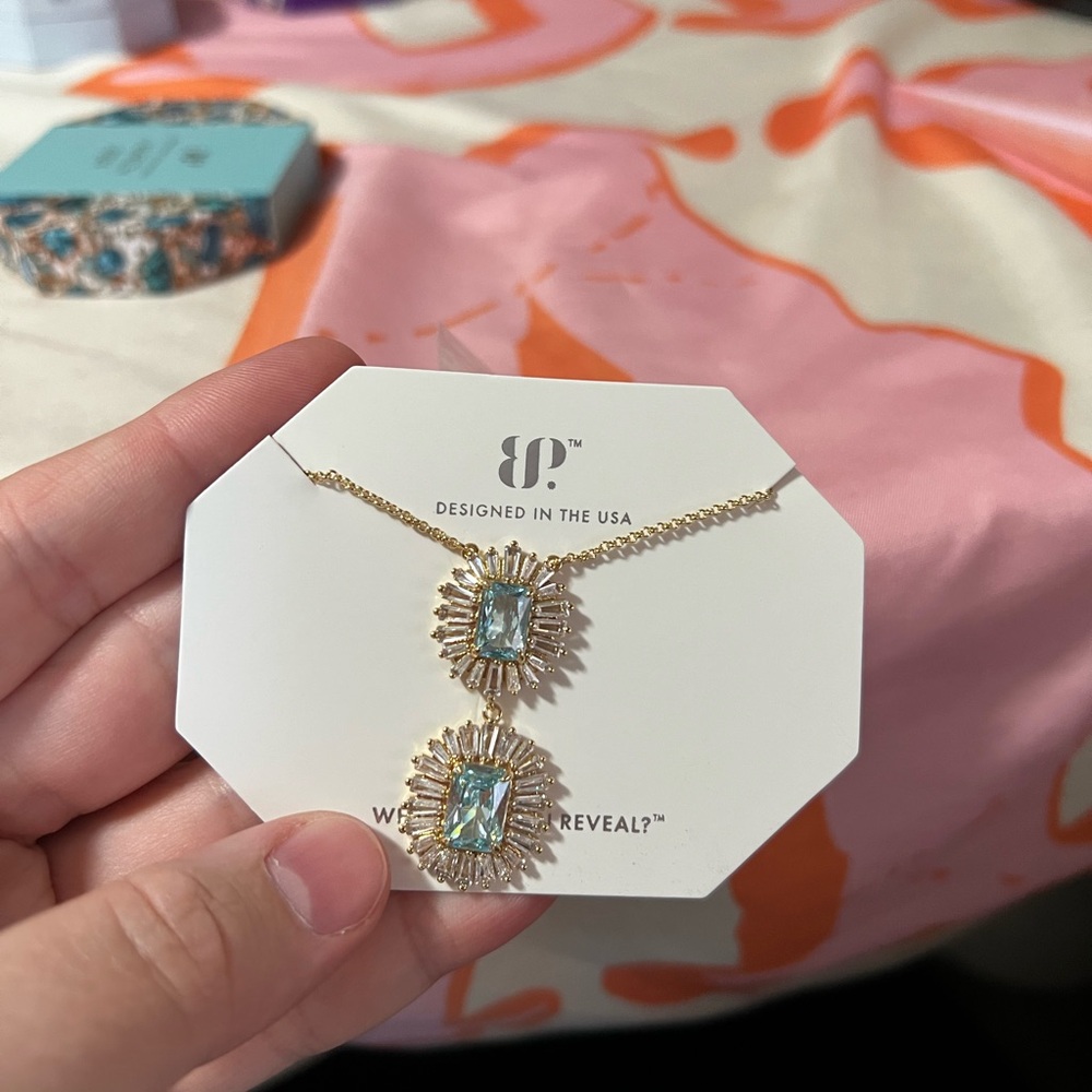 Gold and Aquamarine double Pendant Necklace